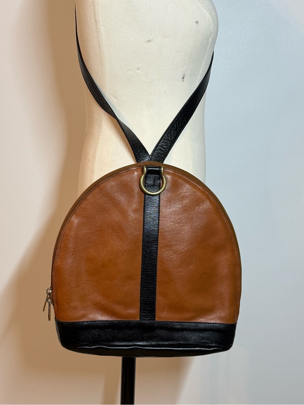 Classic Brown and Black Leather Crossbody Bag with Gold Accent